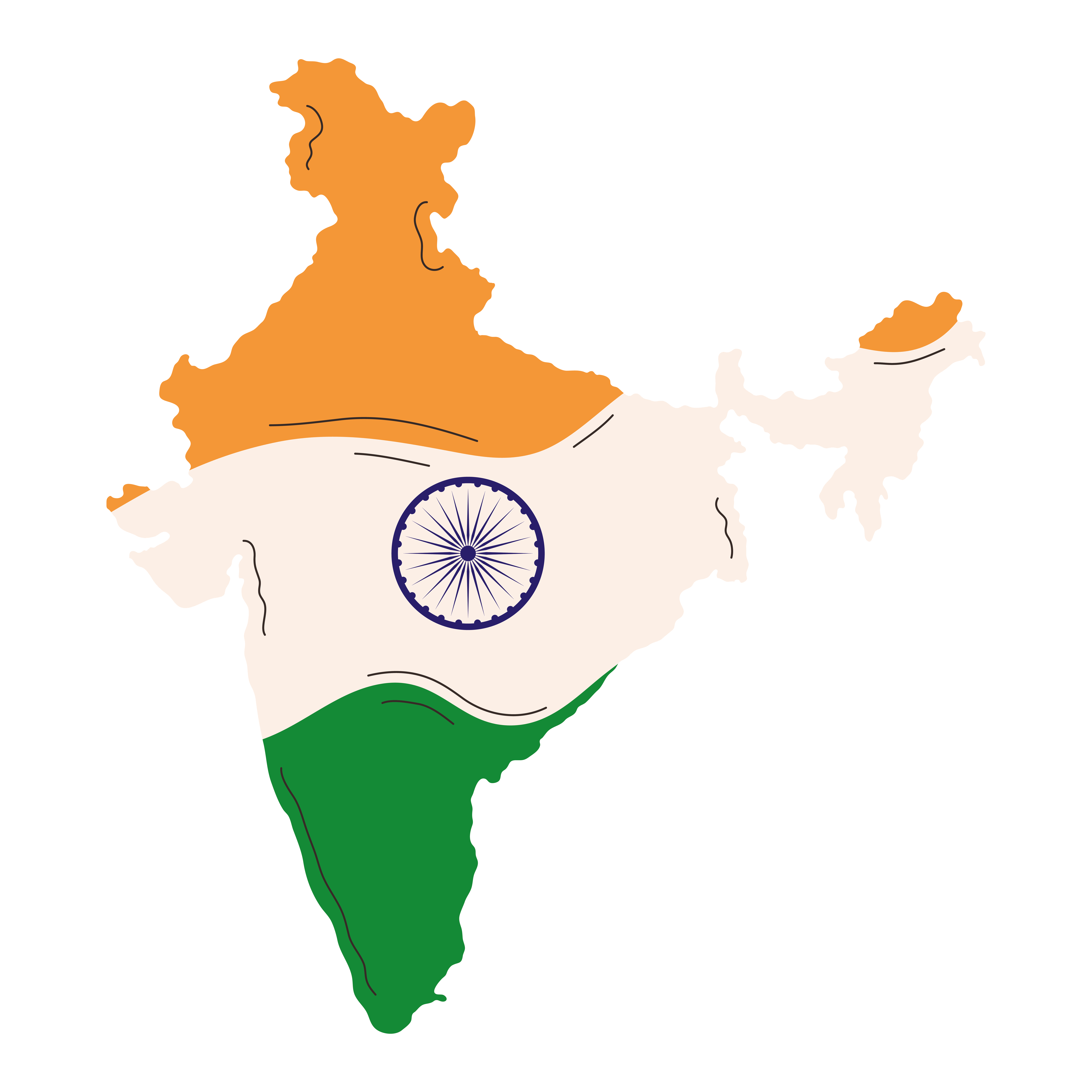 Map of India illustrated in the colors of the Indian flag