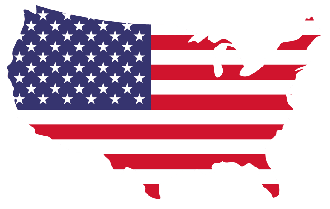Map of the United States illustrated in the colors of the American flag